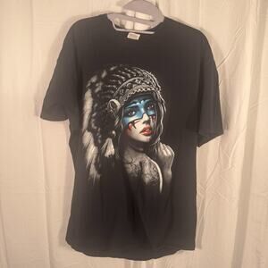 Graphic Art tshirt beautiful woman with feather headdress & face paint design